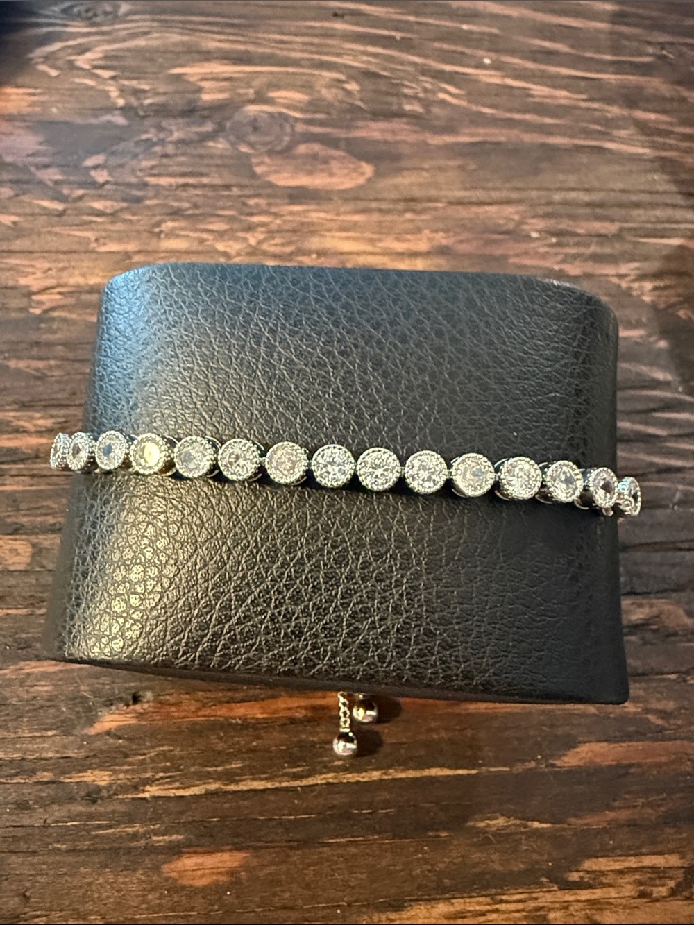 Silver Pave Circle Tennis Adjustable Bracelet - Elegant Women's Jewelry